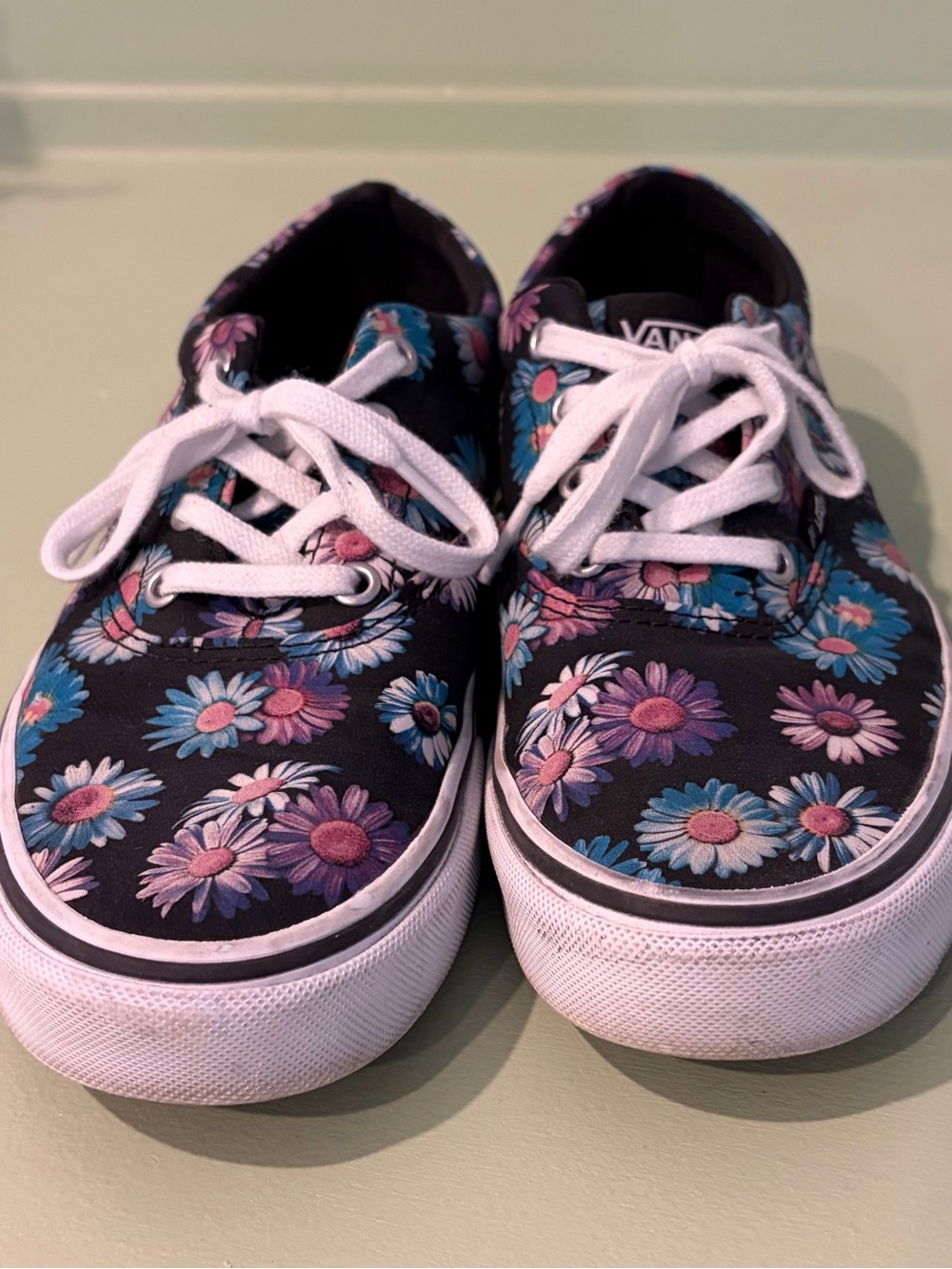 Vans Kids Black Canvas Sneakers with Pink & Blue Floral Print